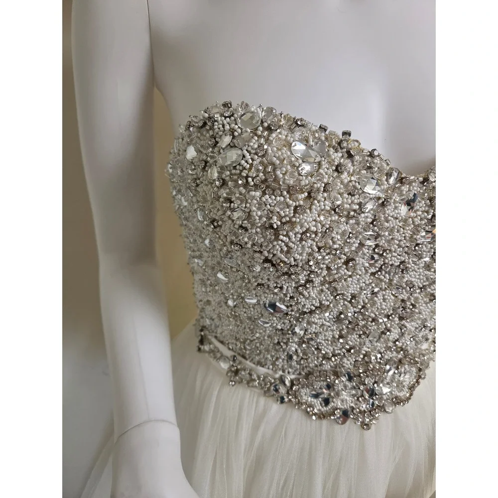 Maggie Sottero Haute Couture Beaded Tulle Wedding Dress Ball Gown Ivory Size 6 - Picture 5 of 16